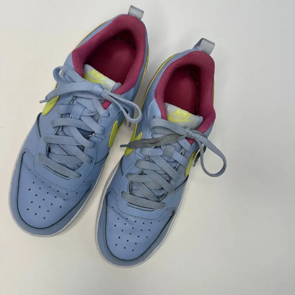 Nike Court Borough Low Sneaker in Light Blue and Pink - Big Girl Size 6.5Y